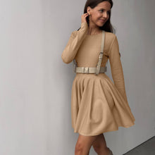 Load image into Gallery viewer, Round Neck Waist Trimming Knitted Dress Women All Match Advanced Pleated Woolen