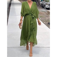 Load image into Gallery viewer, Women Clothing Solid Color Tied Maxi Dress Batwing Sleeve Irregular Asymmetric Dress