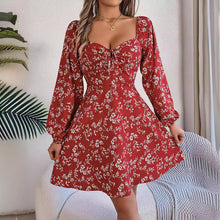 Load image into Gallery viewer, Autumn Winter Casual Sexy Lacing Square Collar Floral Long Sleeve A line Women Clothing