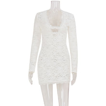 Load image into Gallery viewer, Sexy Women Clothing Night Club Lace Slightly Transparent Hollow Out Cutout out Low Cut Tight Fitting Hip Bag Dress Short Figure