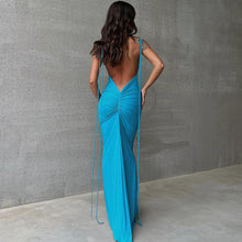 Load image into Gallery viewer, Solid Color Sexy Backless Pleated Long Elegant Slim Strap Dress for Women