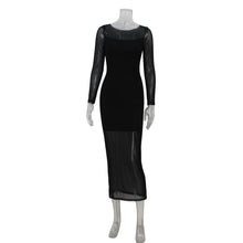 Load image into Gallery viewer, Women round Neck Long Sleeve Slim Fit Figure Flattering Dress Sexy Mesh Stitching Red Carpet Dress