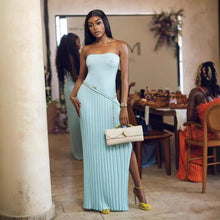 Load image into Gallery viewer, Spring Summer Tube Top Twisted Floral Split Long Wool Dress