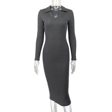 Load image into Gallery viewer, Autumn Winter Women Clothing Midi French Sexy Deep V Plunge Plunge Collared Slimming Dress