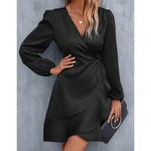 Load image into Gallery viewer, V neck Dress Satin Waist Tight Low Cut Casual Midi Dress Sweet Women Clothing