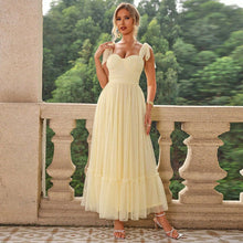 Load image into Gallery viewer, Fashionable Women Clothing Evening Dress Lace up Shoulder Pleated Hem Mesh Dress