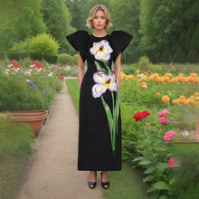 Load image into Gallery viewer, Vietnam Elegant Graceful Maxi Dress Summer Patchwork Floral Puff Sleeve Slim Fit Slimming Dress Women