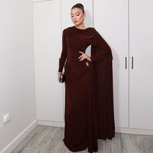 Load image into Gallery viewer, Autumn Winter Slim Fitted Waist Pleated Ribbon Solid Color Maxi Dress