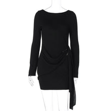 Load image into Gallery viewer, Women Clothing Autumn Solid Color Elegant Sexy Backless Long Sleeve Ribbon Dress Women