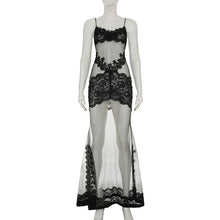 Load image into Gallery viewer, Summer Women Mesh Lace Lace Spaghetti Strap Dress See through Sexy Nightdress Vacation Maxi Dress