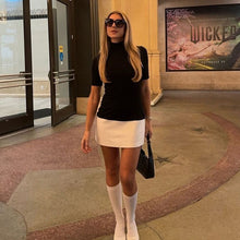 Load image into Gallery viewer, Women Clothing Spring Personality Stitching Contrast Color Half Turtleneck Half Sleeve Skinny Sheath Dress