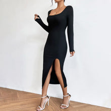 Load image into Gallery viewer, European French Dress Autumn Winter Elegant Elegant Square Collar Midi Dress Women