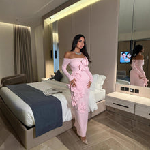 Load image into Gallery viewer, Spring Summer Middle East Elegant Sexy Sheath Three Dimensional Floral off Shoulder Long Sleeve Dress