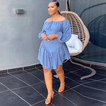 Load image into Gallery viewer, Sexy Slim Fit Solid Color Lace Band Elastic off Shoulder Lantern Sleeve Dress