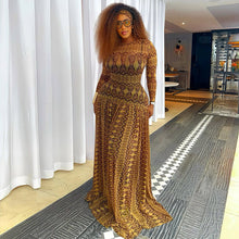 Load image into Gallery viewer, Elegant Retro Women Waist Slimming Micro Transparent A line Printing round Neck Long Sleeved Dress