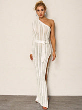 Load image into Gallery viewer, Women Wear Women Hollow Out Cutout out Single Sleeve High Slit Dress Sweater