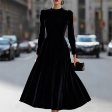 Load image into Gallery viewer, Women Clothing Spring Summer round Neck Korean Velvet Elegant Long Sleeved Dress