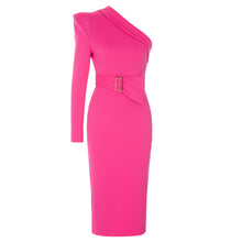Load image into Gallery viewer, Simple Sexy Oblique Shoulder Irregular Asymmetric Belt Back Slit Slim Dress Women