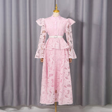 Load image into Gallery viewer, Spring French Cutout Lace Stitching Court Waist Slimming Elegant Dress for Women