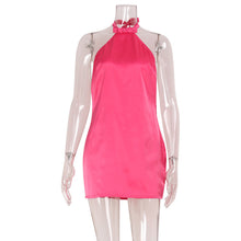 Load image into Gallery viewer, Rose Red Trendy Socialite Hanging Collar Silk Satin Textured Dress