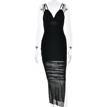 Load image into Gallery viewer, Suspender Deep V Plunge Sexy Dress Sexy Pleated Slim Mesh Dress