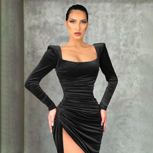 Load image into Gallery viewer, Women Clothing Winter Sexy Square Neck Fold High Waist Tuxedo Dress