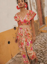 Load image into Gallery viewer, V neck Flounce Slit Positioning Floral Backless Dress