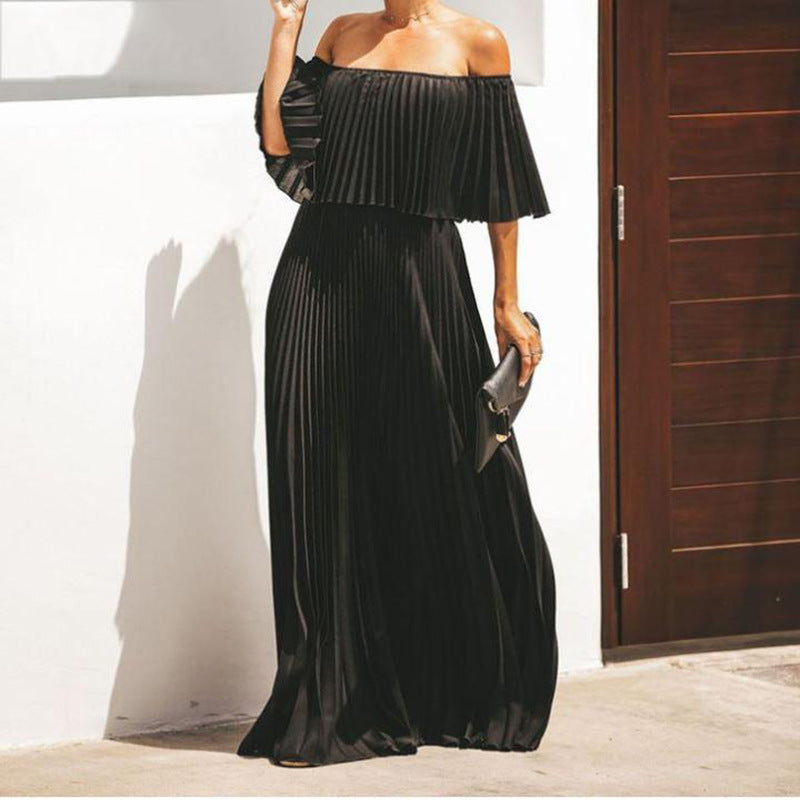 Spring Summer Women Clothing Sexy off-Shoulder Tube Top Folding Chiffon Party Formal Dress
