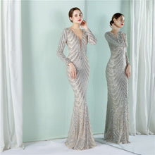 Load image into Gallery viewer, Positioning Floral Sequin Evening Dress Women Banquet Elegant Long Sleeve Sequined Queen Fishtail Dress