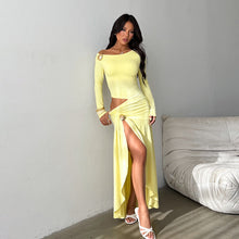 Load image into Gallery viewer, Sexy Cutout off Shoulder Long Sleeve Dress Autumn Slit Sheath Dress
