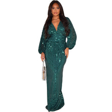 Load image into Gallery viewer, Women Dress Dress Sequined Long Sleeve V Neck Sexy Sequin Maxi Dress