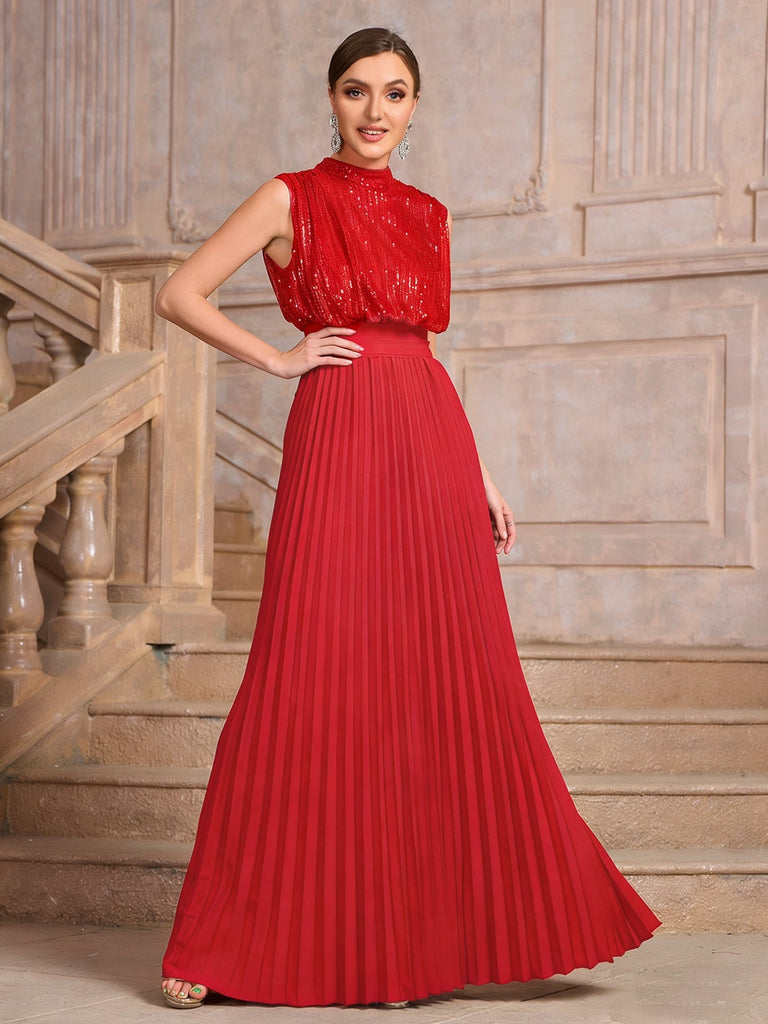 Sequined Backless High Waist Pleated Dress Women Summer Elegant Dress