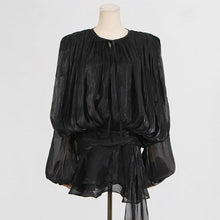 Load image into Gallery viewer, Puff Sleeve Lotus Leaf dress Early Spring Pleated Design Short Mesh Dress Women