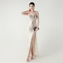 Load image into Gallery viewer, Bead Tube Craft Boning Corset Lace Waist Controlled Sequined Slim Slimming Cocktail Evening Dress