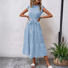 Load image into Gallery viewer, Women Clothing Summer Fashionable Stringy Selvedge Flying Sleeves Lace Up Texture Dress