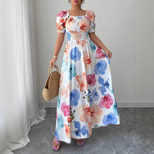 Load image into Gallery viewer, Summer Bubble Sleeve High Waist Tight Waist Women Printed Wear Large Swing Sling Dress
