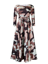 Load image into Gallery viewer, Women Clothing Spring Elegant Graceful Printed Lace up Large Dress