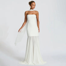 Load image into Gallery viewer, Women Clothing Autumn Winter Solid Color Elegant Sleeveless Chiffon Stitching Tube Top Ribbon Maxi Dress
