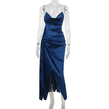Load image into Gallery viewer, Autumn Socialite Elegant Sexy Slim Deep V Plunge Waist Satin Split Dress Women