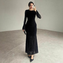 Load image into Gallery viewer, Women Clothing round Neck Lace See through Sexy Backless Slim Fit Dress