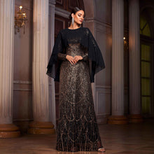 Load image into Gallery viewer, Women Clothing High Grade Long Sleeved round Neck Shawl Cocktail Sequined A Swing Evening Dress Women