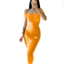Load image into Gallery viewer, Solid Color Dress Elegant Summer Women Clothing off-Shoulder Pleated Dress