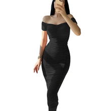 Load image into Gallery viewer, Solid Color Dress Elegant Summer Women Clothing off-Shoulder Pleated Dress