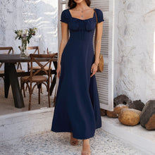 Load image into Gallery viewer, Spring Summer Elegant Solid Color Tied Pleating Puff Sleeve French Dress Women Clothing