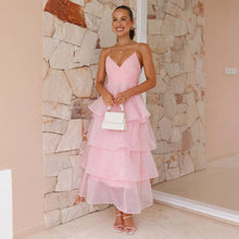 Load image into Gallery viewer, Sexy Backless Spaghetti Straps Cake Pleated Lace up Evening Party Dress Slim Fit Dress Women