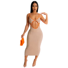 Load image into Gallery viewer, Women Clothing Solid Color Hollow Out Cutout Handmade Knitted Sweater Contrasting Color Dress