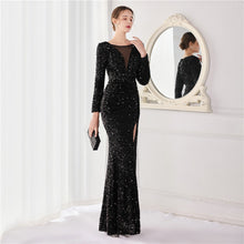 Load image into Gallery viewer, Cocktail Elegant Long Long Sleeve Sequined Atmosphere Fishtail Evening Dress