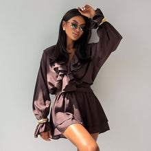 Load image into Gallery viewer, Spring French Elegant Short Dress Women Ruffled V neck Flared Sleeves High Waist A line Dress