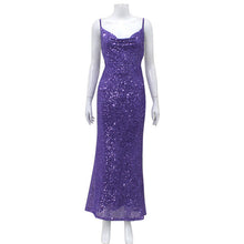 Load image into Gallery viewer, Light Luxury Sequined Evening Dress Sexy Low Cut Backless Slip Dress Slim Fit Elegant Fishtail Dress Women