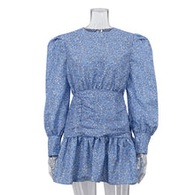 Load image into Gallery viewer, Women Clothing Spring Printed Floral Dress Long Sleeve Cinched Pleated Casual Dress
